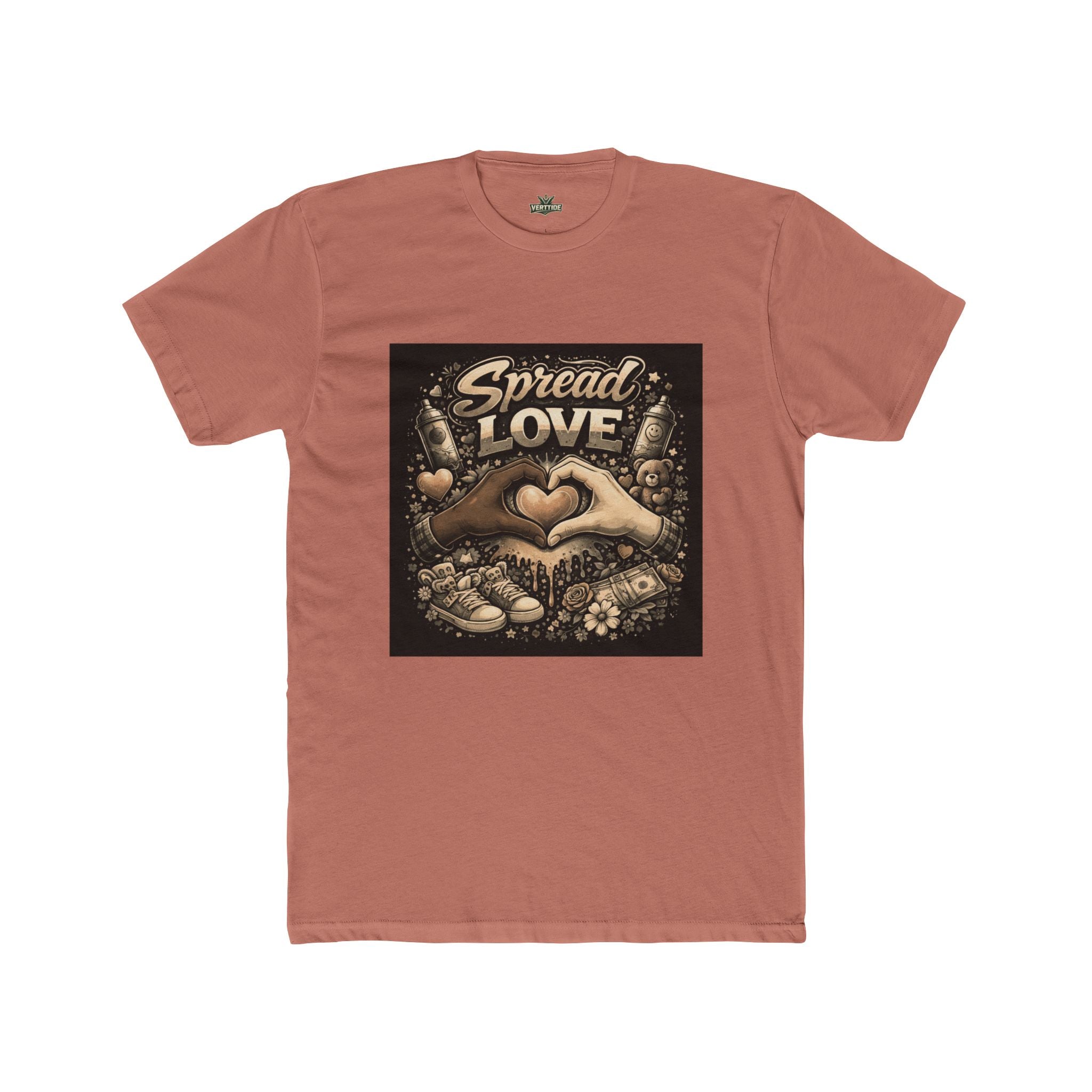 Spread Love Graphic Tee — Heart Hands Vintage Floral T‑Shirt