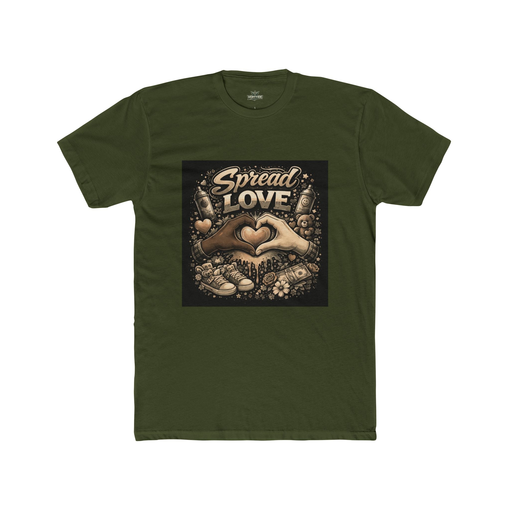 Spread Love Graphic Tee — Heart Hands Vintage Floral T‑Shirt