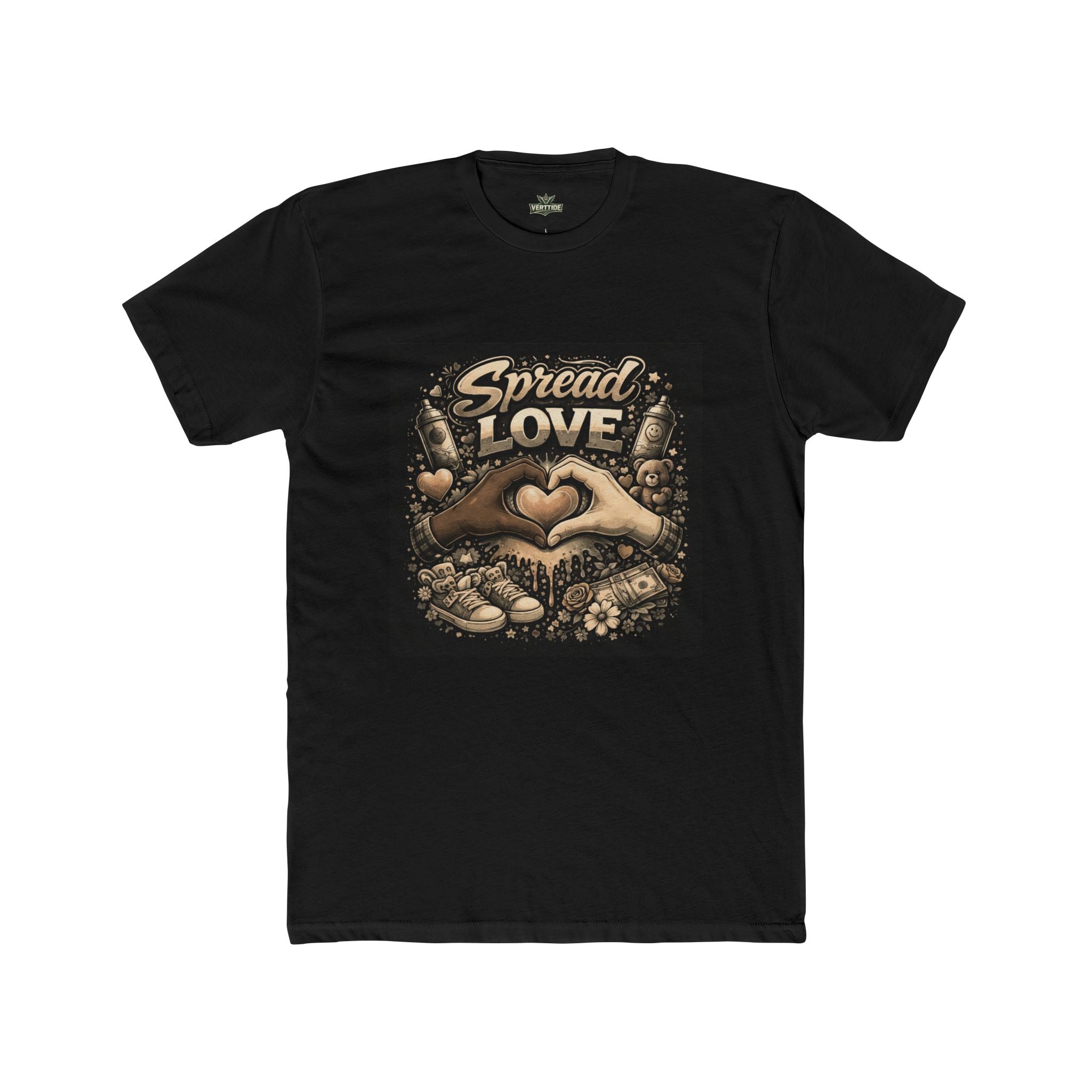 Spread Love Graphic Tee — Heart Hands Vintage Floral T‑Shirt