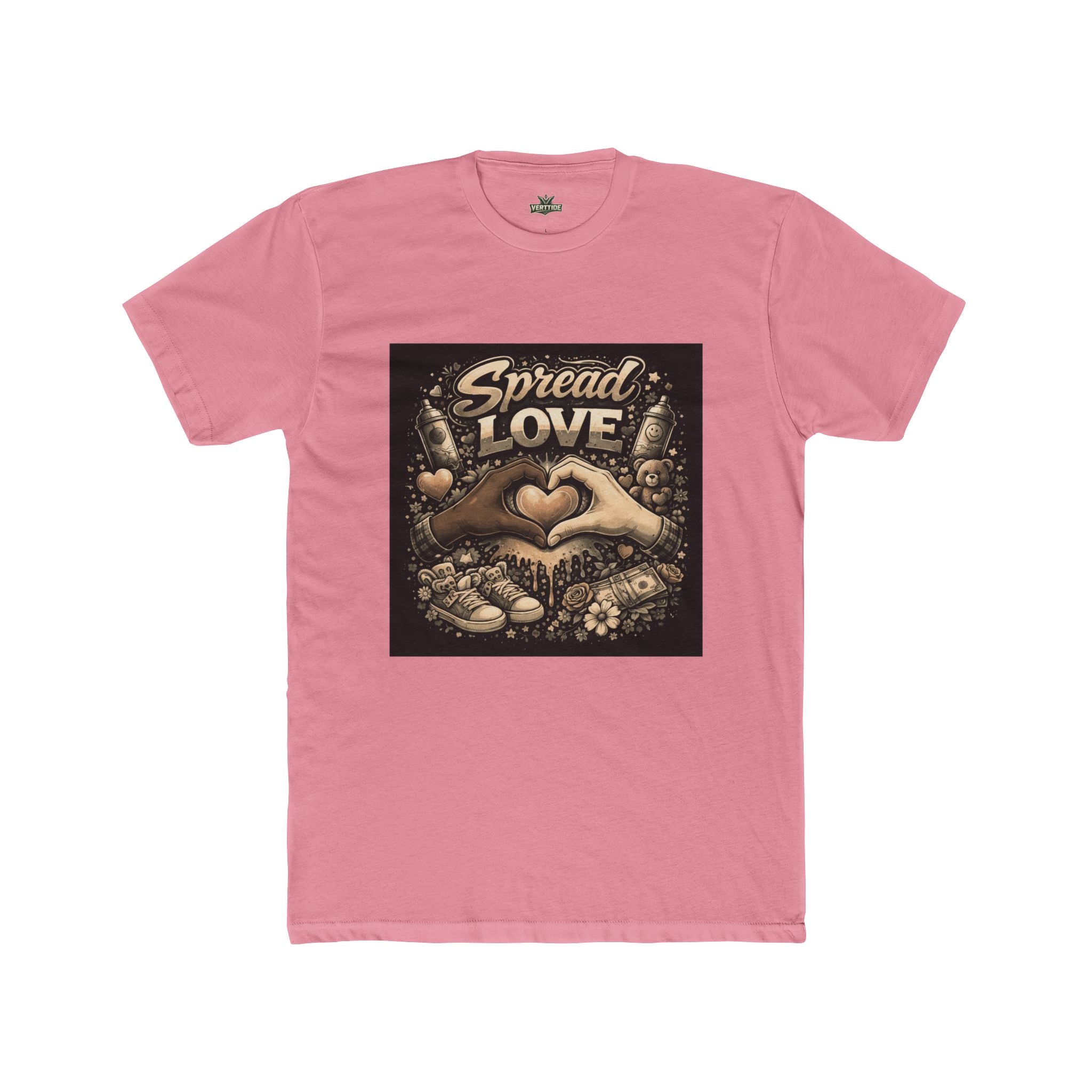 Spread Love Graphic Tee — Heart Hands Vintage Floral T‑Shirt