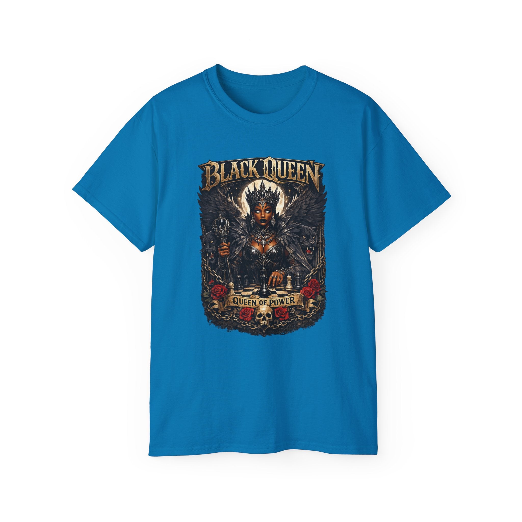 Black Queen Graphic Tee — 'Black Queen, Crown of Power' Gothic Portrait T-Shirt