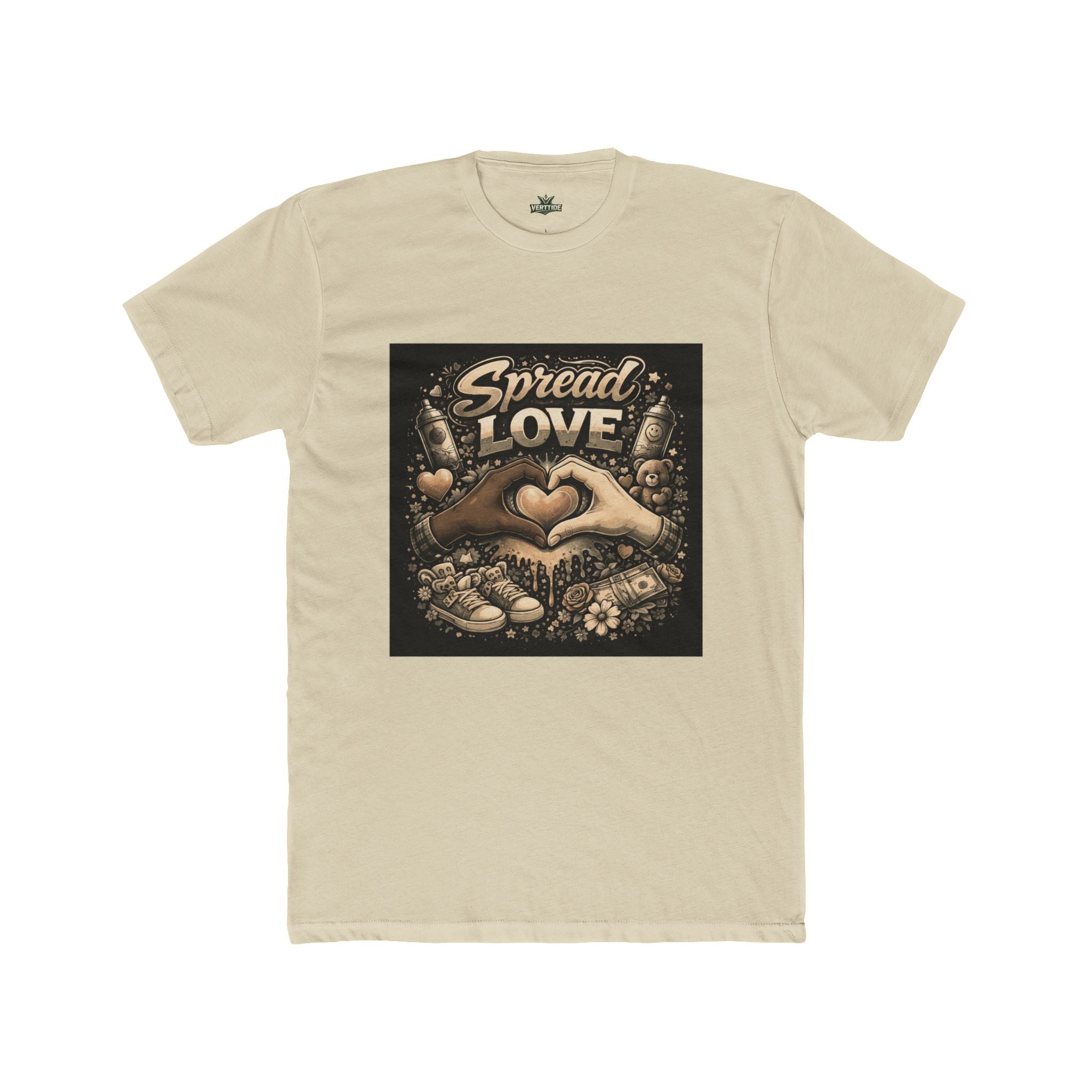 Spread Love Graphic Tee — Heart Hands Vintage Floral T‑Shirt