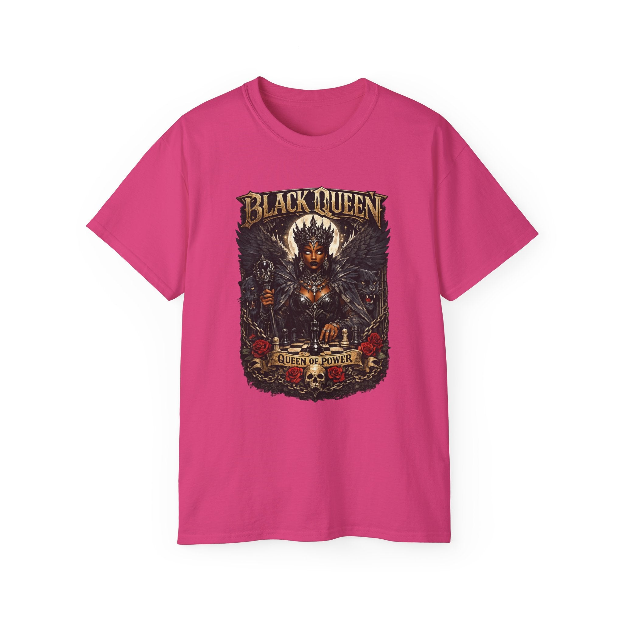 Black Queen Graphic Tee — 'Black Queen, Crown of Power' Gothic Portrait T-Shirt