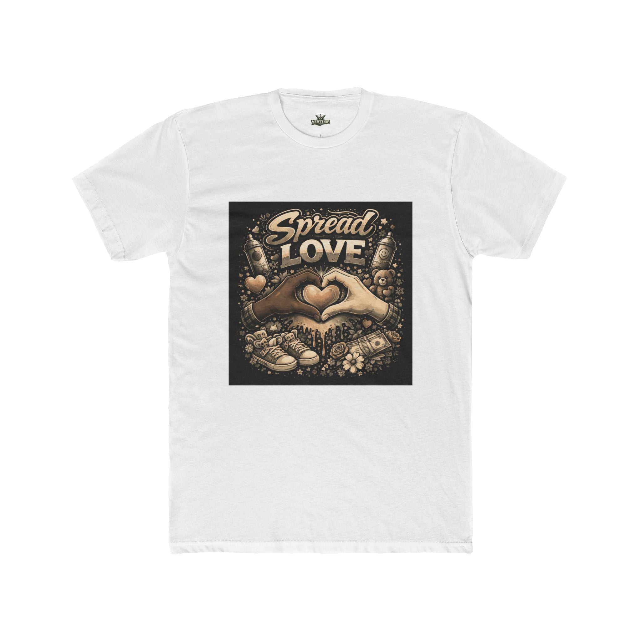 Spread Love Graphic Tee — Heart Hands Vintage Floral T‑Shirt