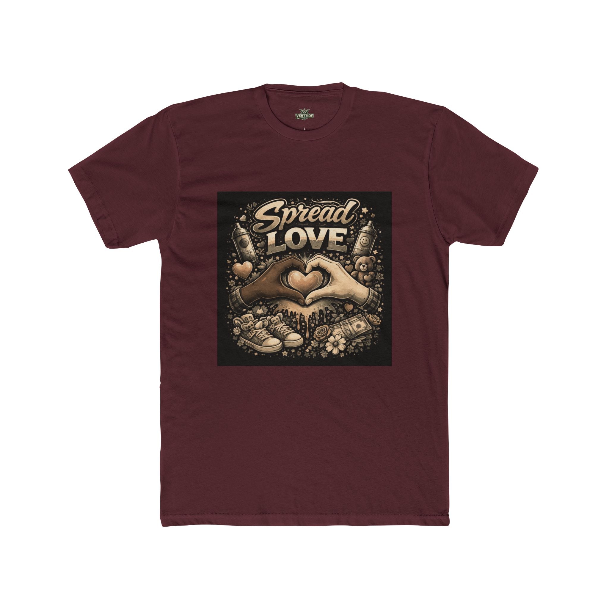 Spread Love Graphic Tee — Heart Hands Vintage Floral T‑Shirt